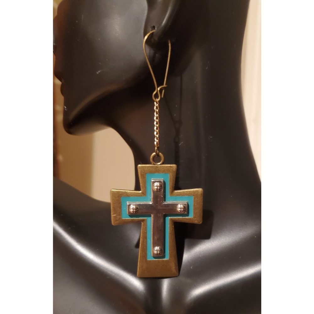 Boho Rustic Cross NWT Dangle Earrings